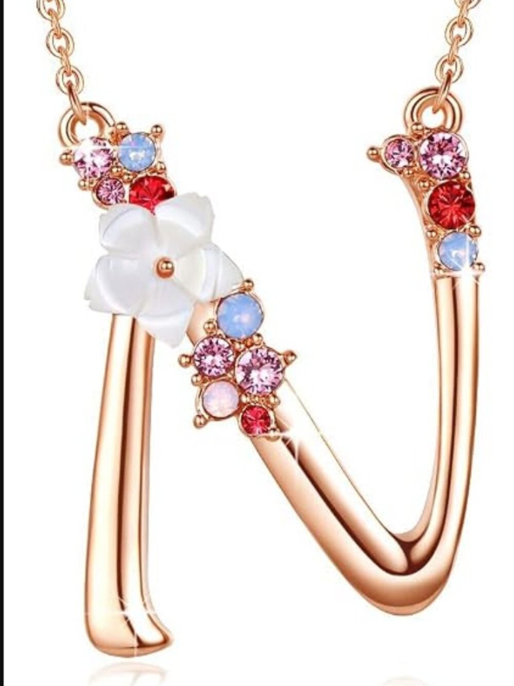Gemmance Rose Gold Initial 'N' Necklace w/ Genuine Austrian Crystals - NWOT